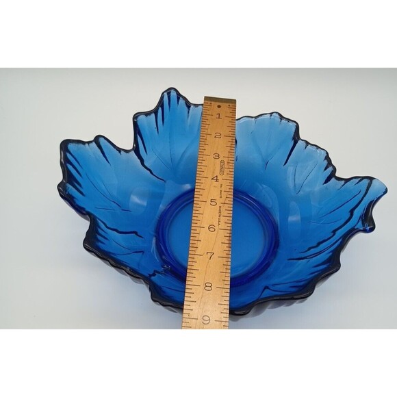 Cobalt Blue Recycled Art Glass Bowl Centerpiece Arrows Leaf - Picture 9 of 9